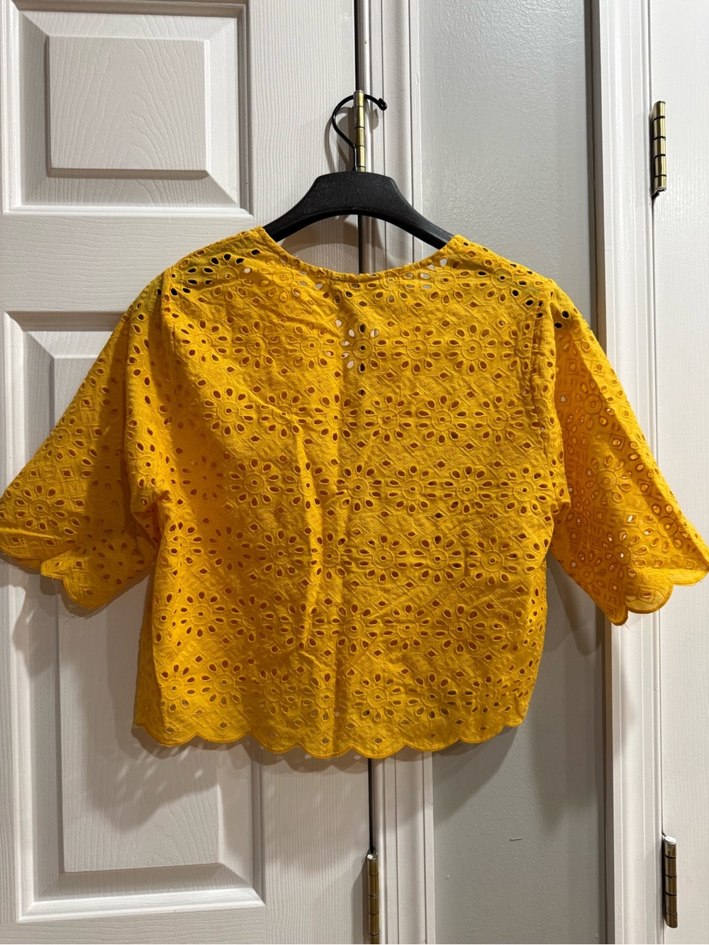 Joie Mustard Eyelet Tie-Front Crop Blouse - Picture 5 of 5
